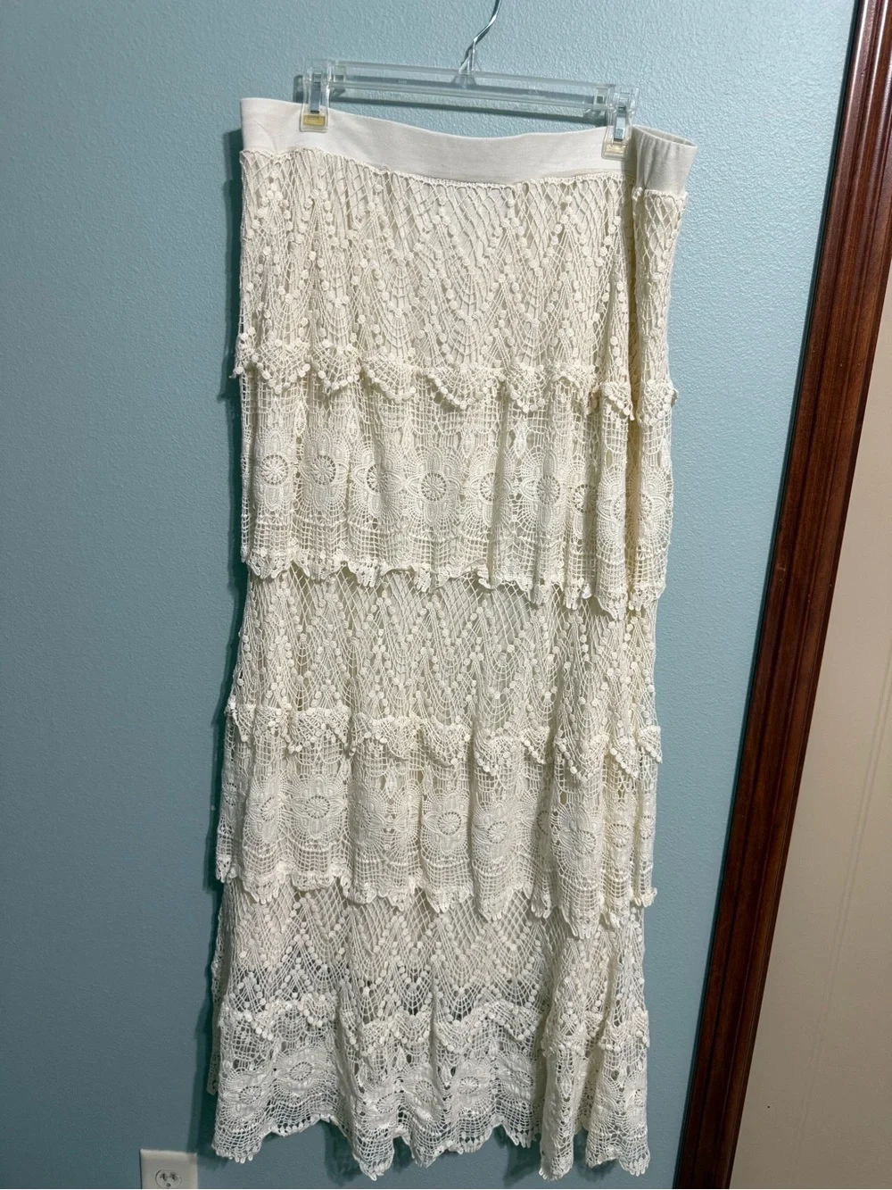 Chelsea & Theodore Ivory Floral Lace Tiered Midi Skirt Lined Elastic Waist XL